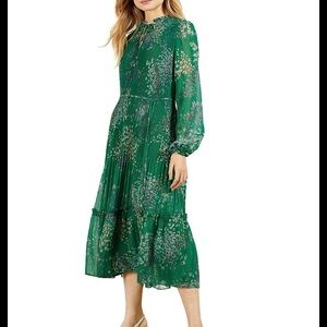 Ted Baker London Serendipity Floral Metallic Micropleated Long Sleeve Dress